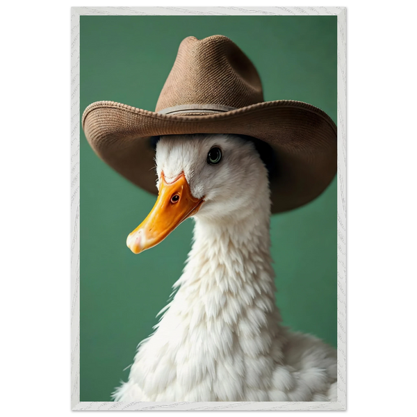 Duck with a Hat – Framed Wall Art for All Ages - White frame - Wooden Framed Posters