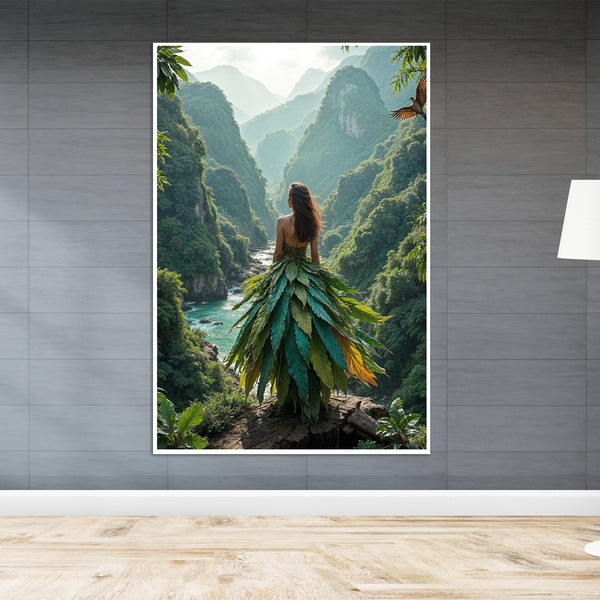 Nature’s Embrace - A Leaf-Clad Muse - 24x36 - Framed Posters