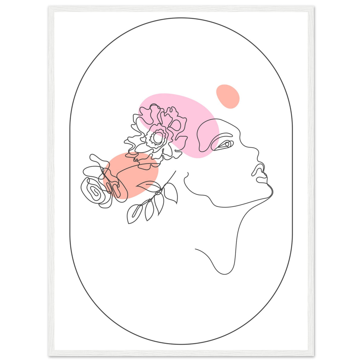 Ethereal Blossom Muse - Framed Line Art Poster - 60x80 cm 24x32″ White frame - Wooden Framed Posters