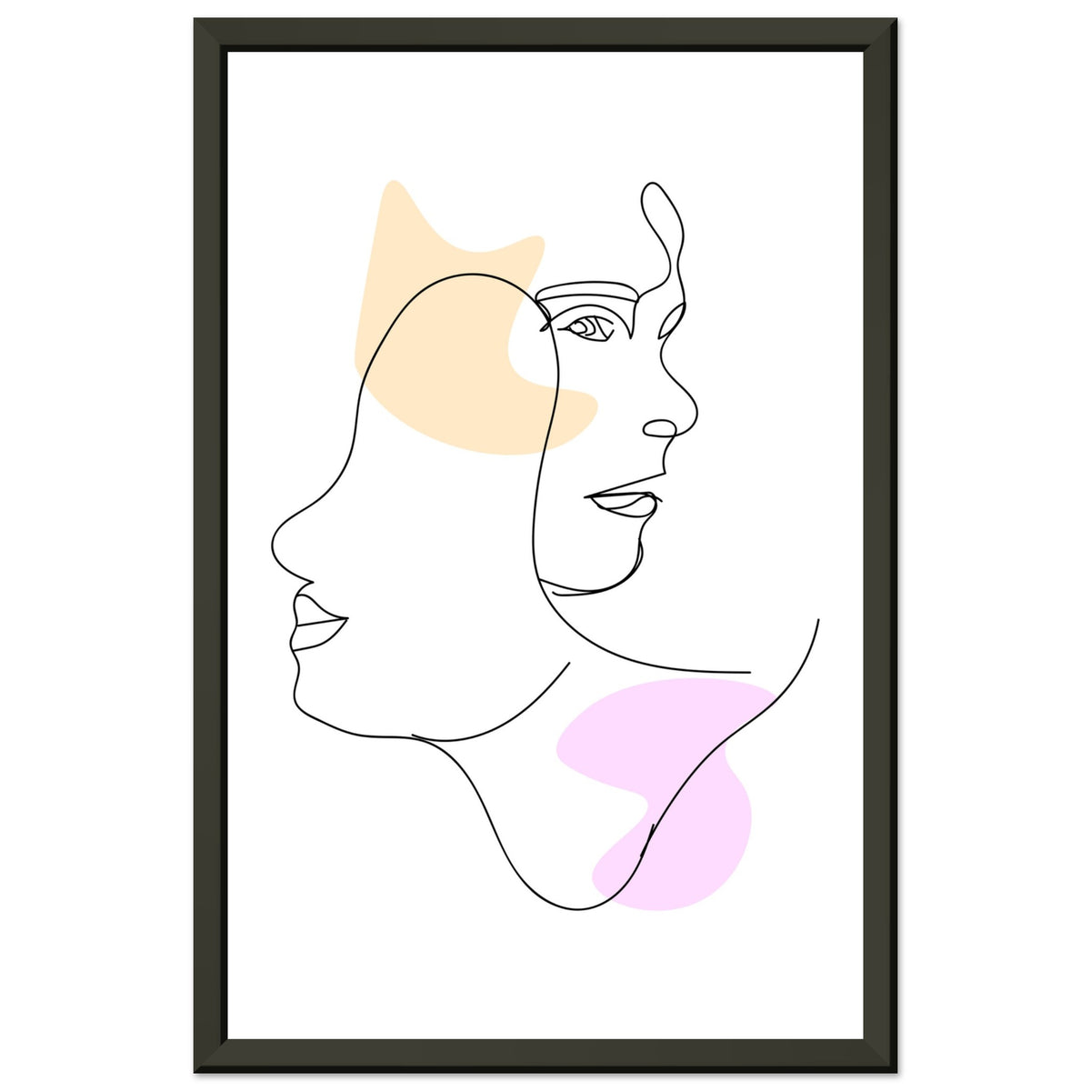 Mirrored Elegance - Artistic Line Faces in Gentle Tones - 28x43 cm XL (11x17″) - Metal Framed Posters