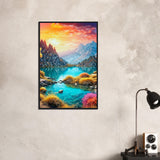 Mountain Serenity - Tranquil Landscape Art - - Wooden Framed Poster