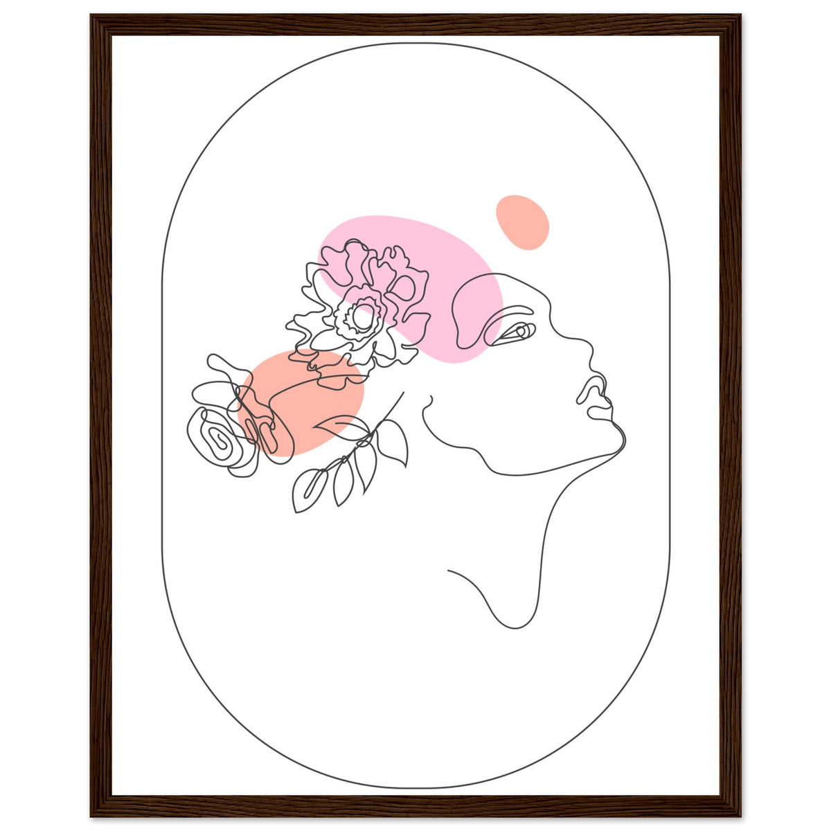 Ethereal Blossom Muse - Framed Line Art Poster - 40x50 cm 16x20″ Dark wood frame - Wooden Framed Posters