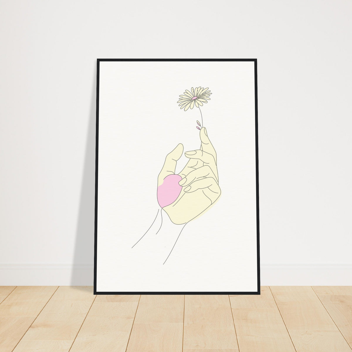 Artistic Grace - Hand & Flower Poster in Pine Wood Frame - 70x100 cm 28x40″ Black frame - Wooden Framed Posters