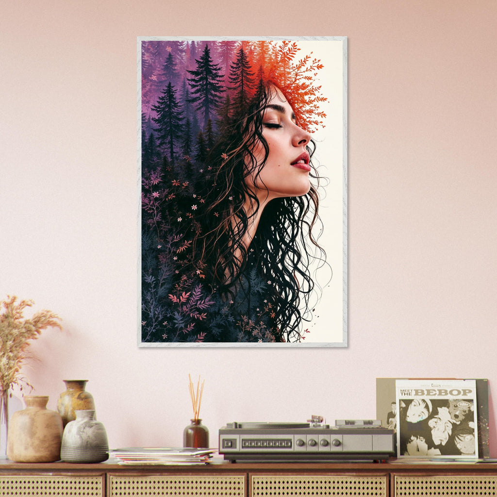 Nature’s Muse - Woman and Forest Fusion Framed Art - White frame - Framed Posters