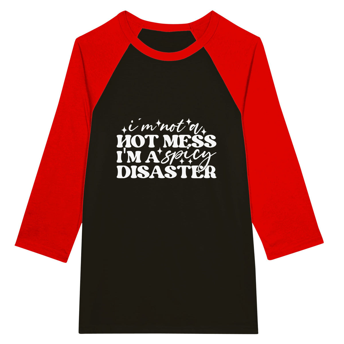 Spicy Disaster Unisex Raglan T-Shirt - Black and Red -