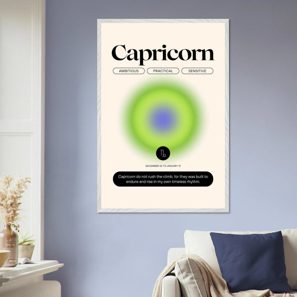 Zodiac Wall Art Framed Poster for Astrology Lovers - White frame Capricorn - Wooden Framed Posters