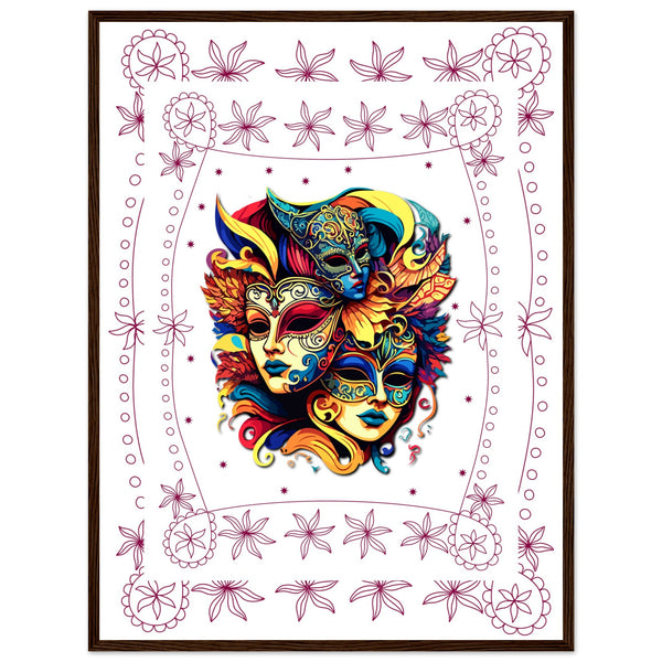 Colorful Mask Trio - Luxury Framed Print - 60x80 cm 24x32″ Dark wood frame - Wooden Framed Posters