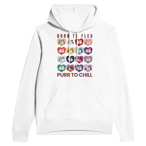 Born to Flex, Purr to Chill - Colorful Cat Magic - White - Hoodies