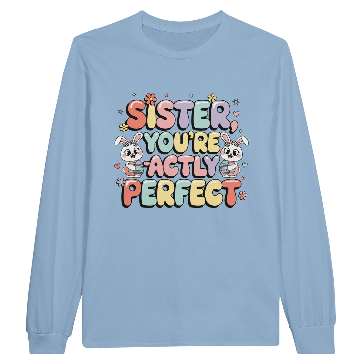 Gift Joyfully – Pastel Bunny Easter Tee for Sisters - Light Blue - Long Sleeves T-shirts