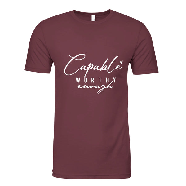 Affirmation Attire - Capable, Worthy Enough Apparel - Heather Maroon - T-shirts