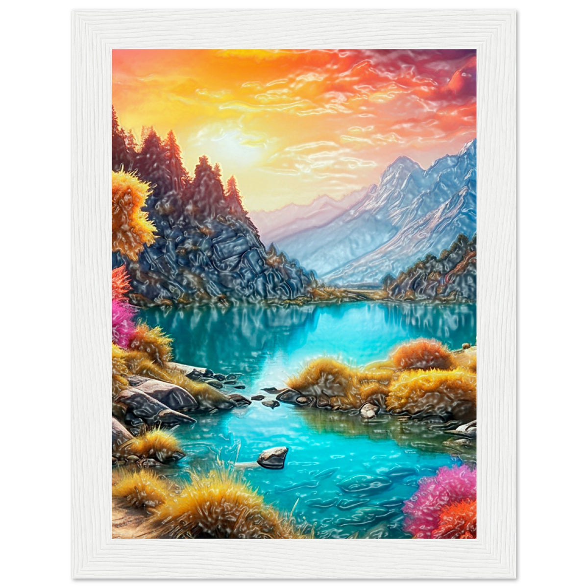 Mountain Serenity - Tranquil Landscape Art - 15x20 cm 6x8″ White frame - Wooden Framed Poster