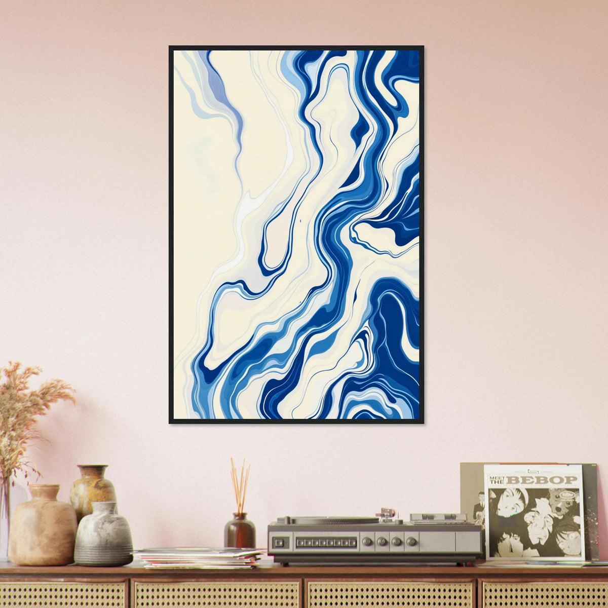 Modern Minimal Flow – Abstract Gift + Memory Poster - Black frame - Wooden Framed Posters