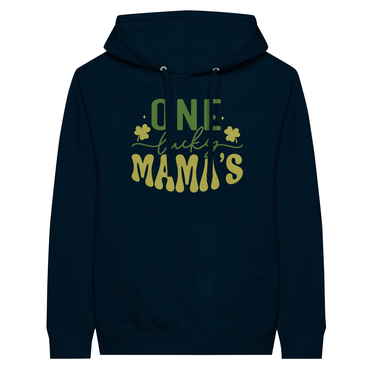 One Lucky Mama - Floral Embrace Premium Unisex Pullover Hoodie - Navy - Print Material