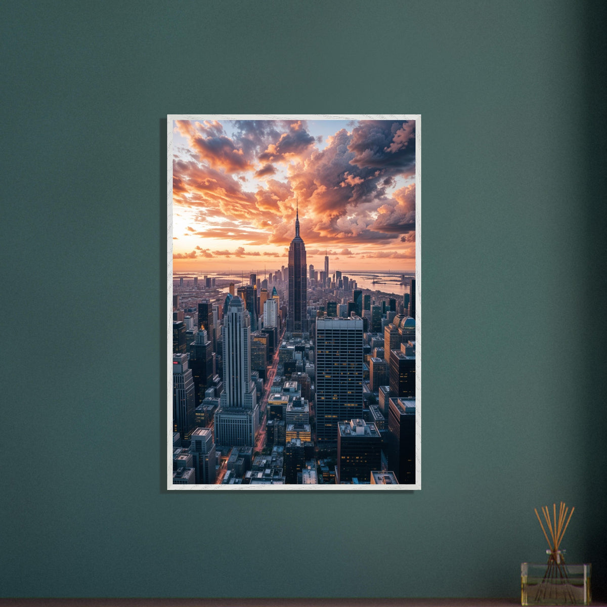 New York Skyline at Sunset - AI Masterpiece - - Framed Posters