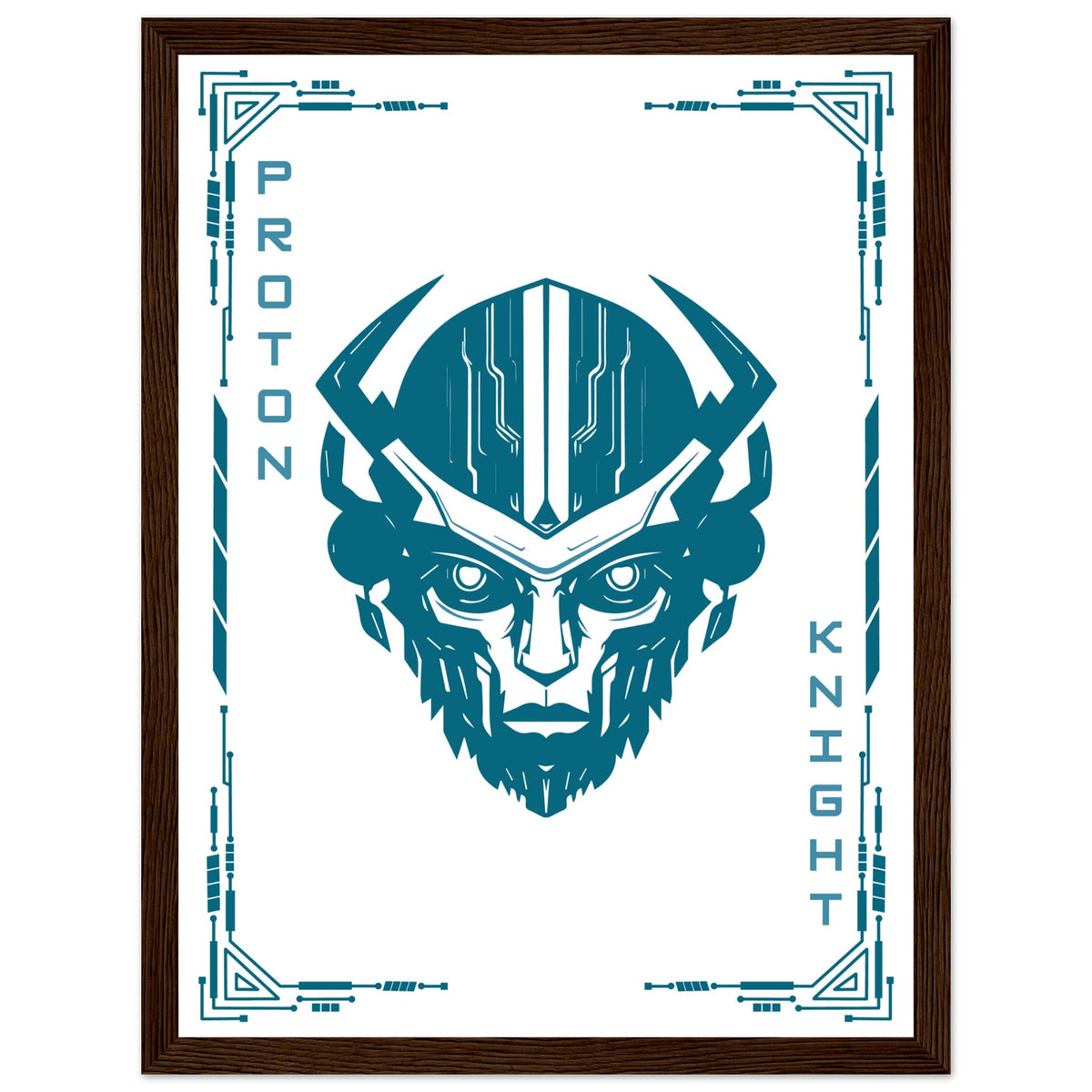 Transform Your Space - "Proton, Neural, Quantum Knights" Poster Set - 30x40 cm 12x16″ Dark wood frame Proton Knight - Wooden Framed Posters