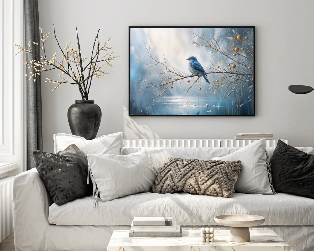 Frozen Reflections and Bluebird - 24x36 - Framed Posters