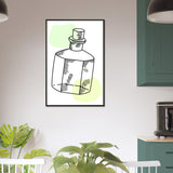 Vintage Charm - Line Art Bottle with Pastel Accents - - Metal Framed Posters