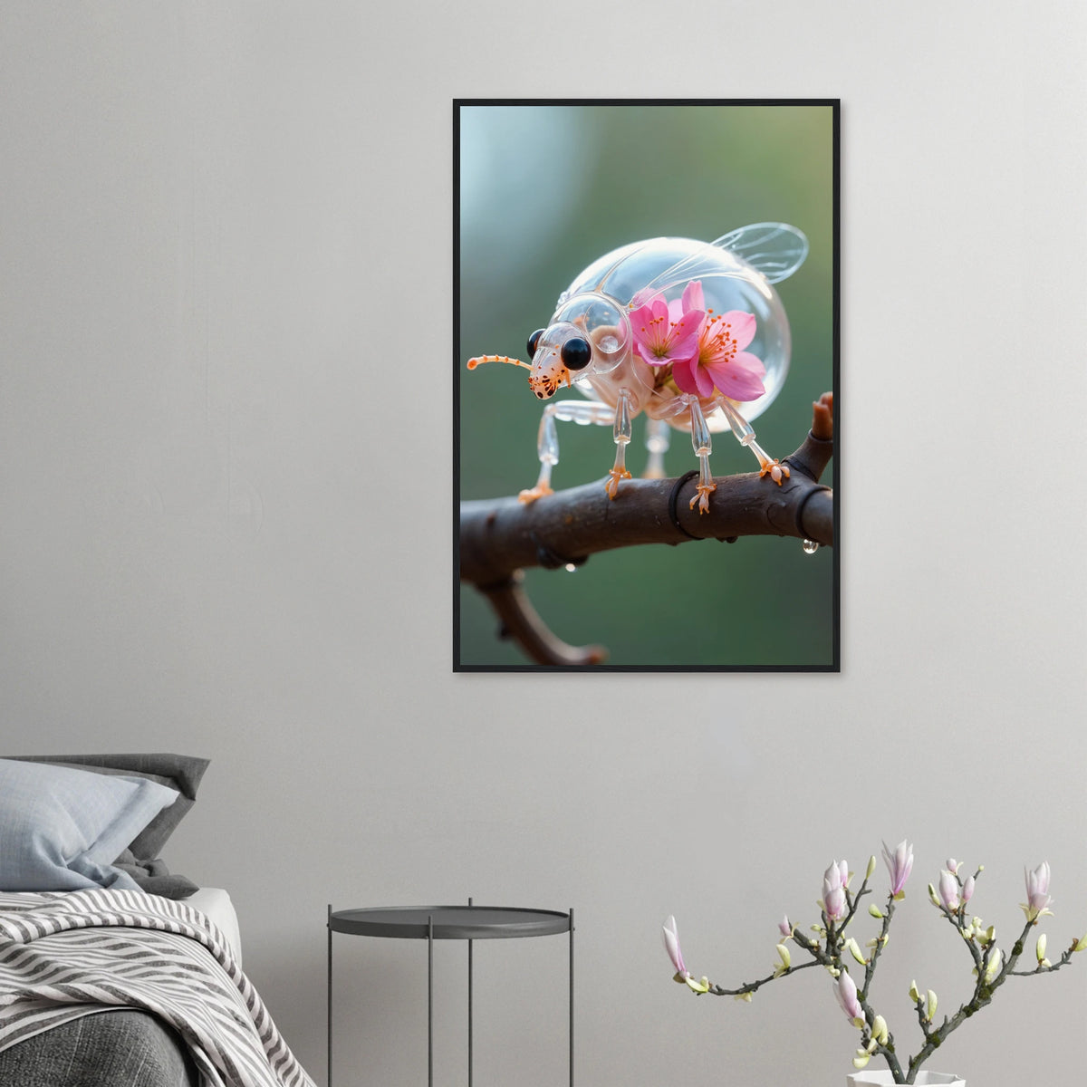 Glass Ladybug - Floral Whimsy Framed Poster - 60x90 cm 24x36″ Black frame - Wooden Framed Posters