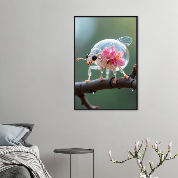 Glass Ladybug - Floral Whimsy Framed Poster - 60x90 cm 24x36″ Black frame - Wooden Framed Posters