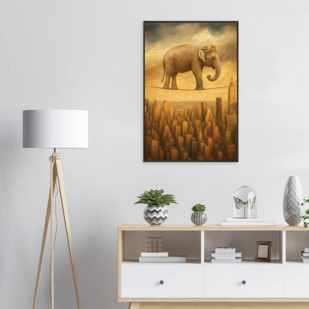 Give Big Dreams – Elephant on Wire Metal Framed Poster - - Metal Framed Posters