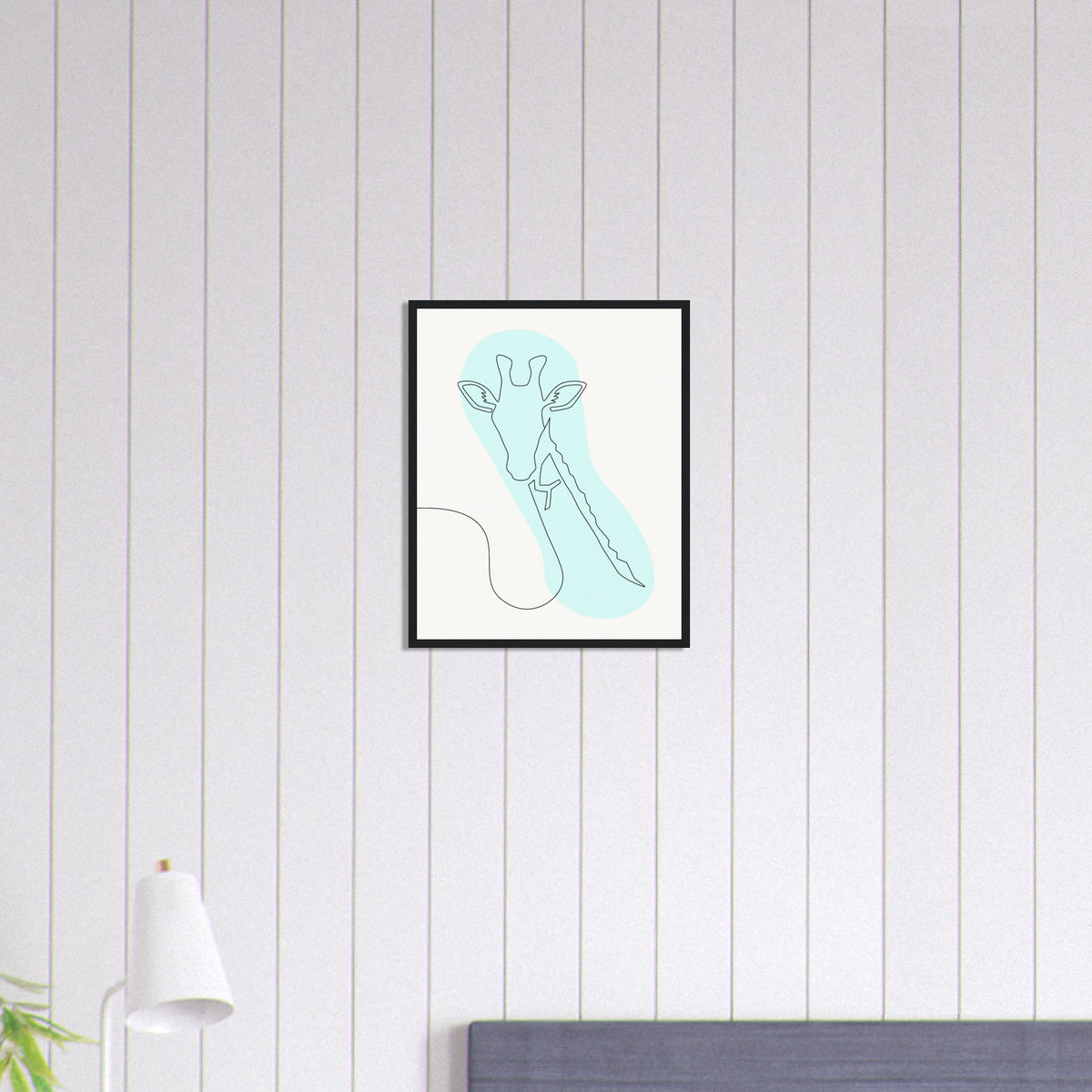 Framed Tranquility - Giraffe Line Art - - Wooden Framed Posters