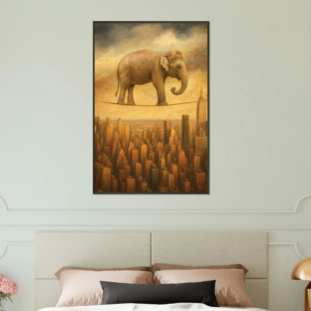 Give Big Dreams – Elephant on Wire Metal Framed Poster - - Metal Framed Posters