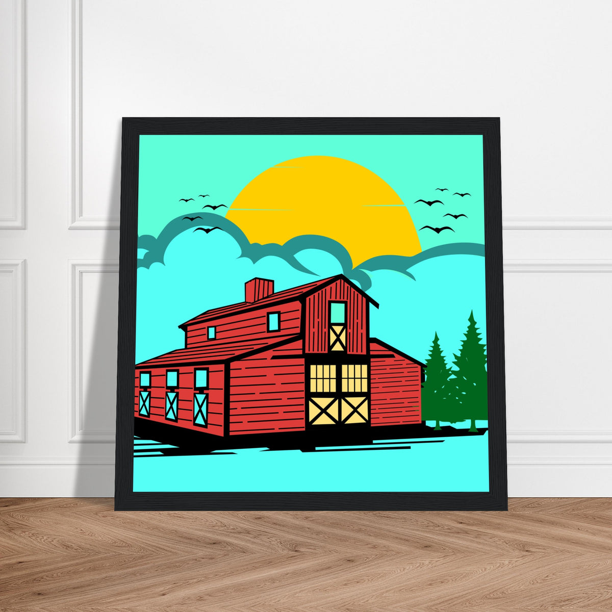 Countryside Sunrise - A Nostalgic Barn Scene - - Wooden Framed Posters