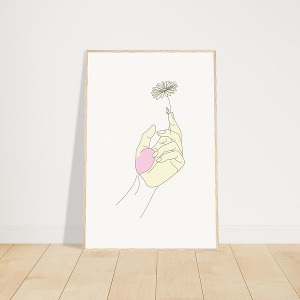 Artistic Grace - Hand & Flower Poster in Pine Wood Frame - 60x90 cm 24x36″ Wood frame - Wooden Framed Posters