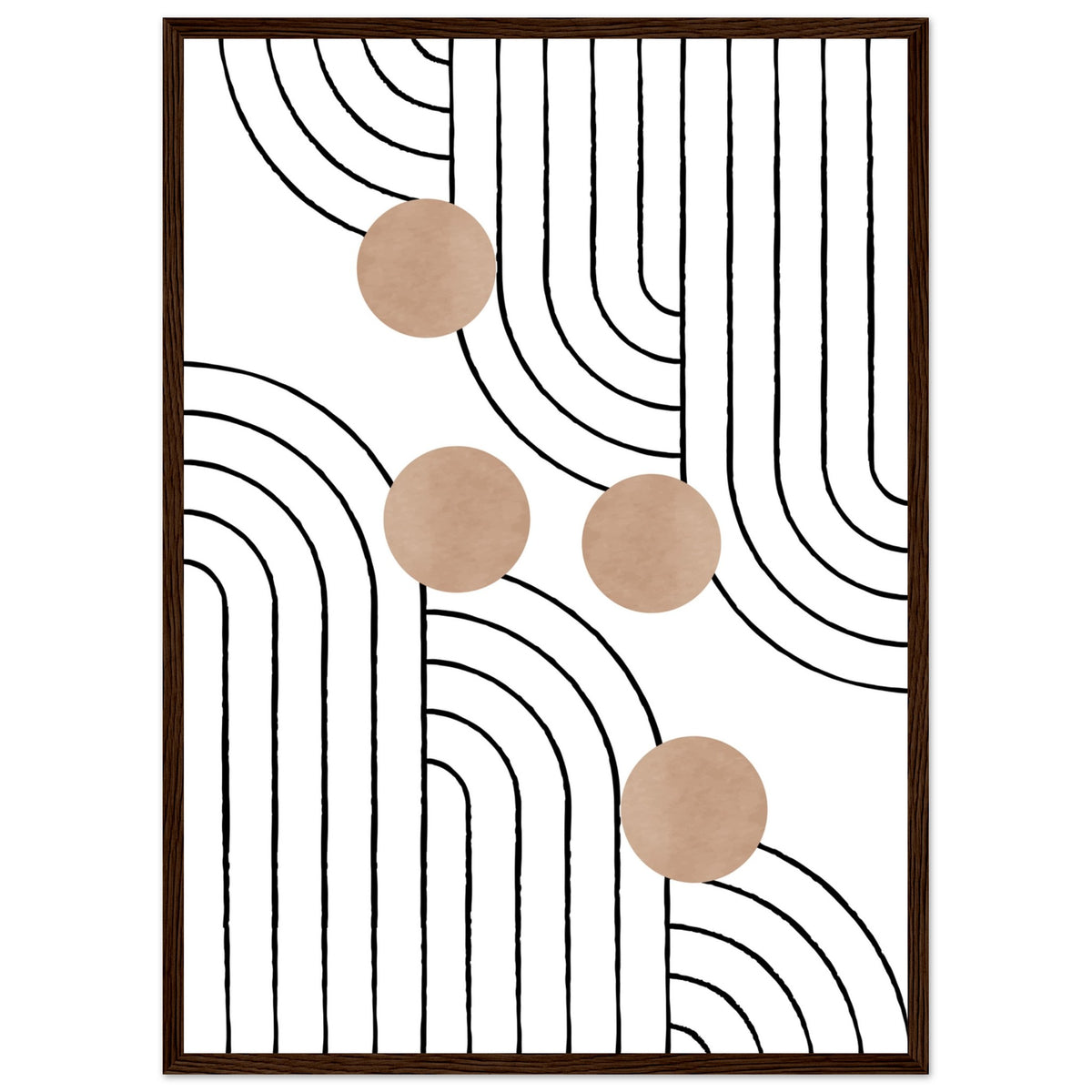 Timeless Elegance - Abstract Line Art with Natural Tones - 50x70 cm 20x28″ Dark wood frame - Wooden Framed Posters