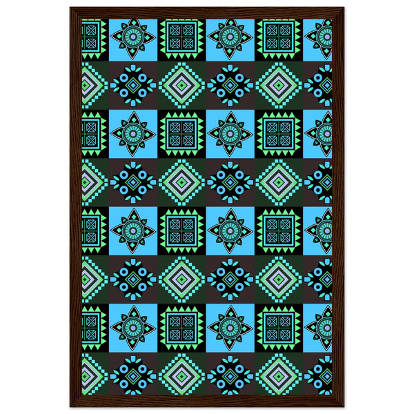 Symmetry in Blue - Luxurious Framed Print - 30x45 cm 12x18″ Dark wood frame - Wooden Framed Posters