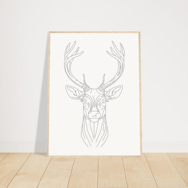 Nature's Grace - Deer Illustration - 60x80 cm 24x32″ Wood frame - Wooden Framed Posters