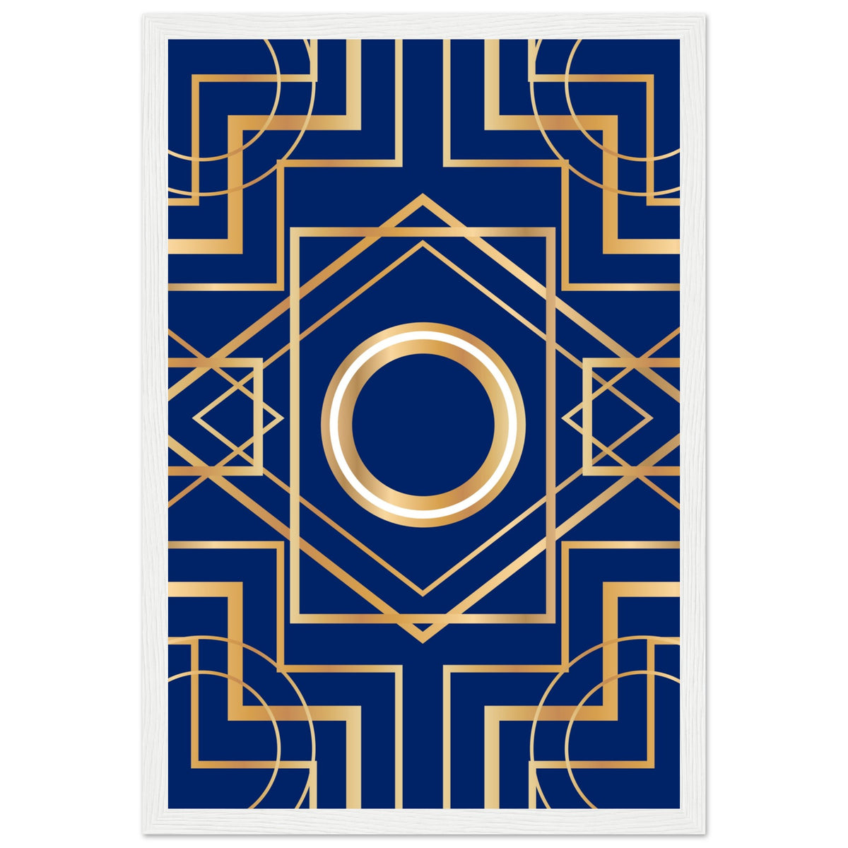 Art Deco Elegance - Blue & Gold Geometric Framed Print - 30x45 cm 12x18″ White frame - Wooden Framed Posters