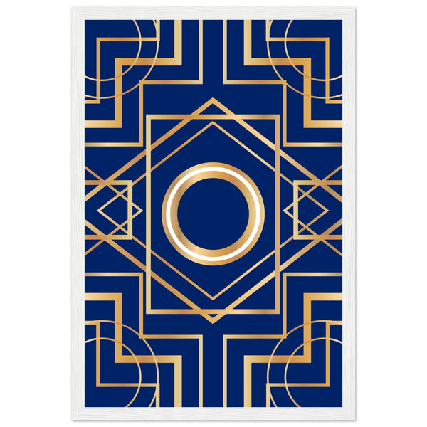 Art Deco Elegance - Blue & Gold Geometric Framed Print - 30x45 cm 12x18″ White frame - Wooden Framed Posters