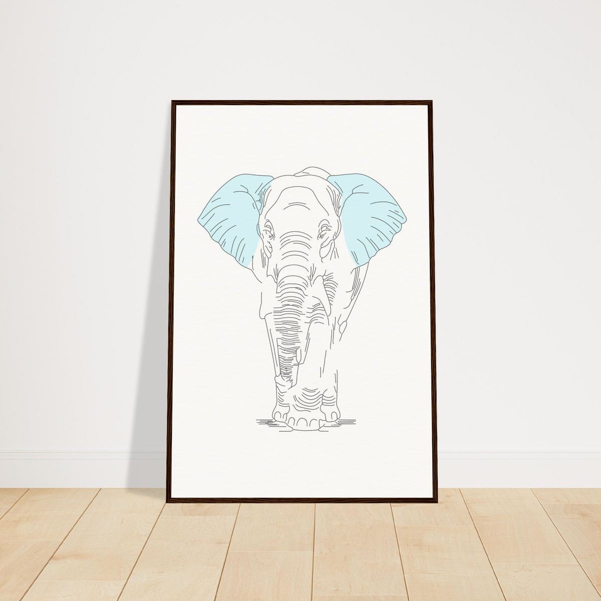 Sublime Serenity - Elephant in Pastel - 60x90 cm 24x36″ Dark wood frame - Wooden Framed Posters