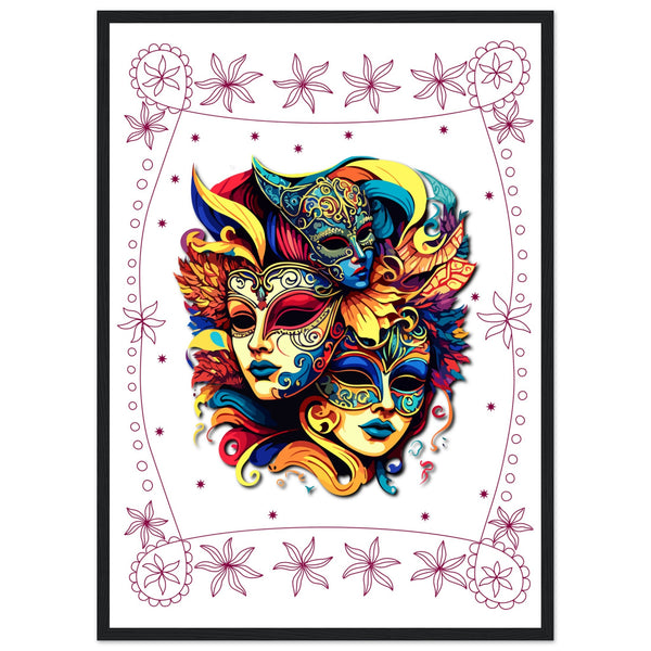 Colorful Mask Trio - Luxury Framed Print - 50x70 cm 20x28″ Black frame - Wooden Framed Posters