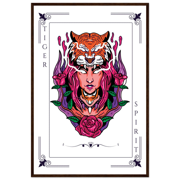 Artistry Unleashed - Warrior, Sacred Bull, and Tiger Spirit - 60x90 cm 24x36″ Dark wood frame Tiger Spirit - Wooden Framed Posters