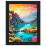 Mountain Serenity - Tranquil Landscape Art - 15x20 cm 6x8″ Black frame - Wooden Framed Poster