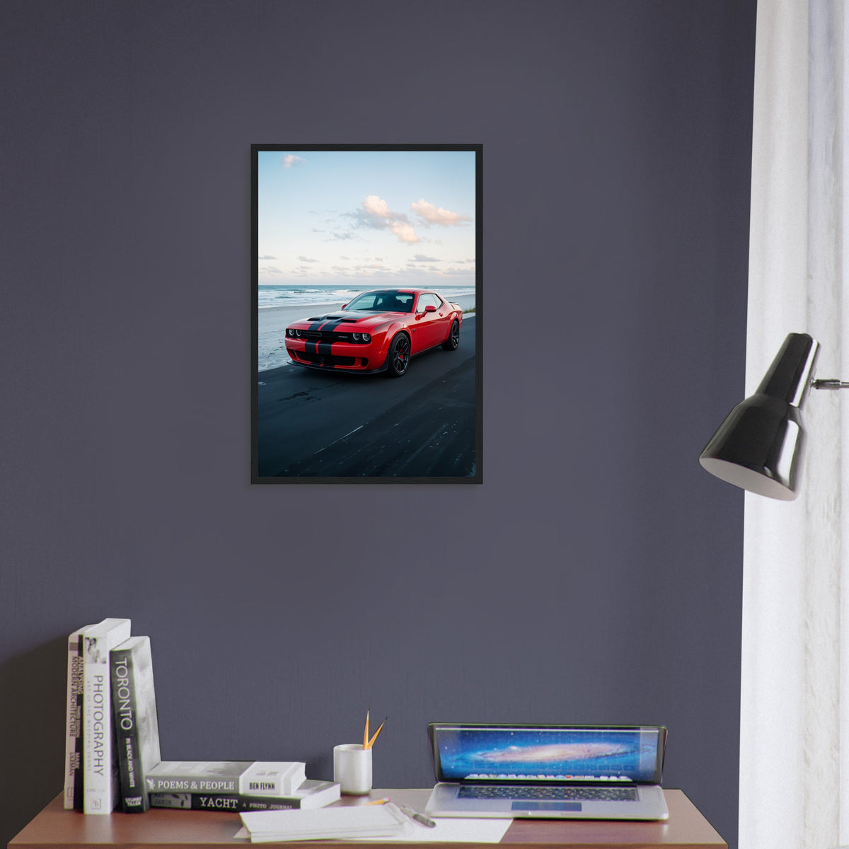 Dream Ride - Muscle Car by the Ocean Print - 40x60 cm 16x24″ Black frame - Framed Posters