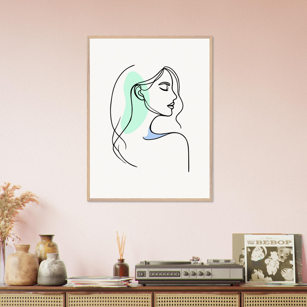 Elegance in Line - Minimalist Female Profile Art - 60x80 cm 24x32″ Wood frame - Wooden Framed Posters