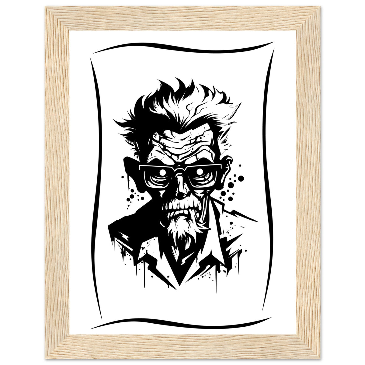 Edgy Artistry - Black and White Character - 15x20 cm 6x8″ Wood frame - Wooden Framed Posters