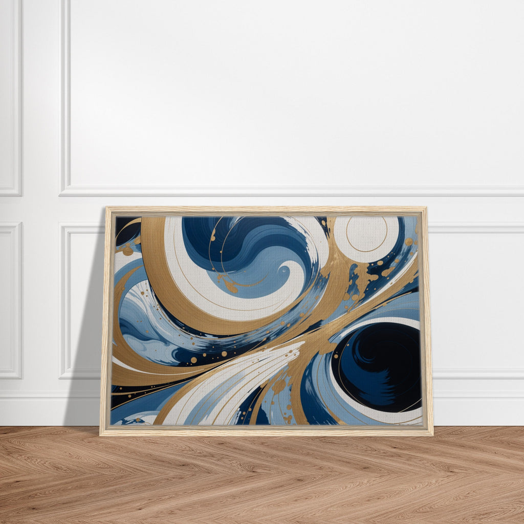 Infinite Flow - Abstract Gold and Navy Whirls - - Framed Canvas