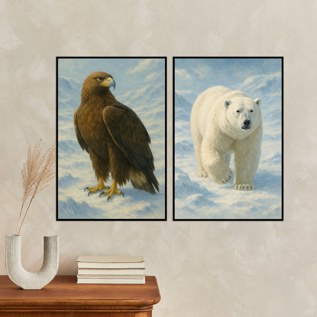 Arctic Majesty – Glossy Framed Eagle & Polar Bear - - Framed Posters