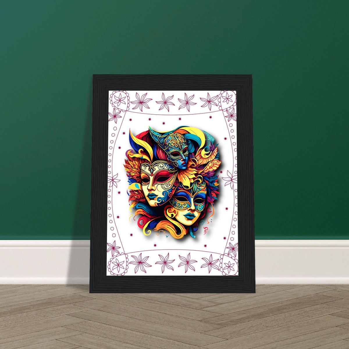 Colorful Mask Trio - Luxury Framed Print - - Wooden Framed Posters