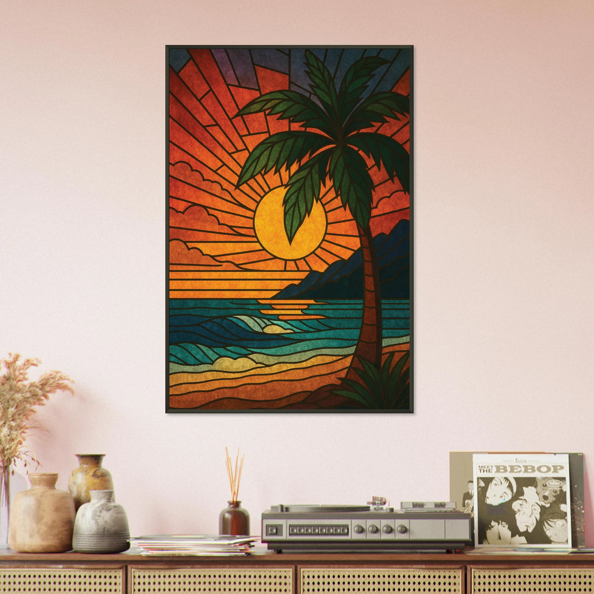 Metal Framed Poster – Stained-Glass Sunset Art - Default Title - Metal Framed Posters