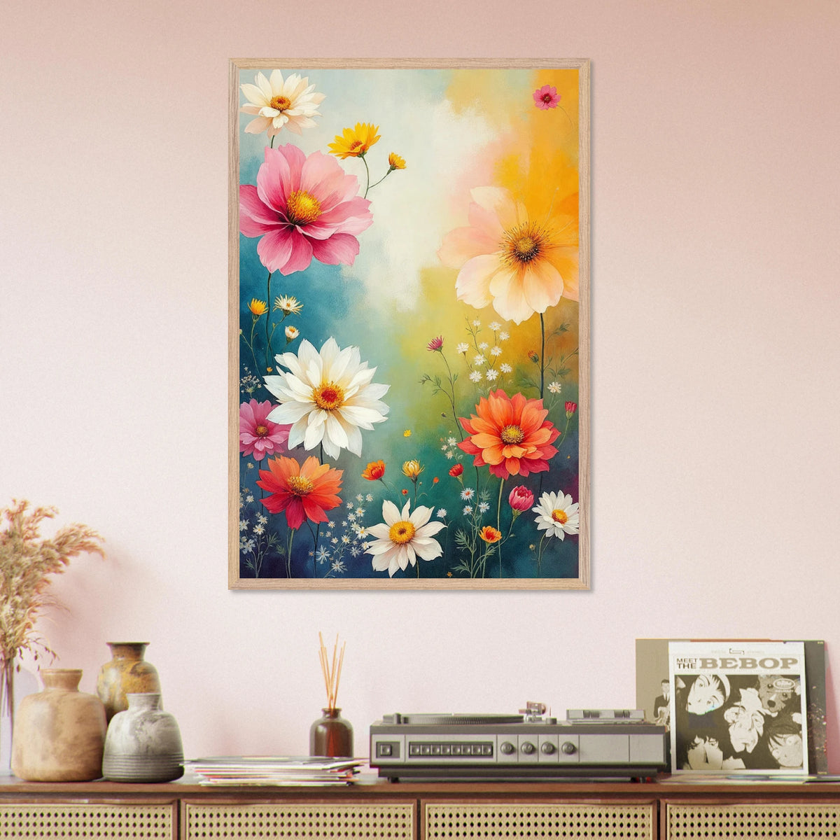 Colorful Blossom Wall Poster - Wood frame - Wooden Framed Posters