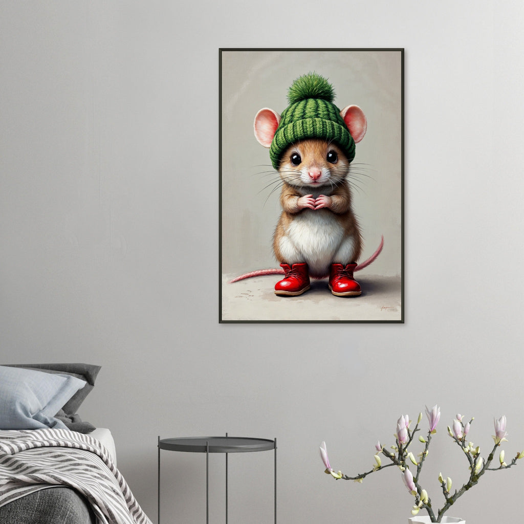 Tiny Charm - A Mouse in Boots Wall Art - 60x90 cm 24x36″ - Framed Posters