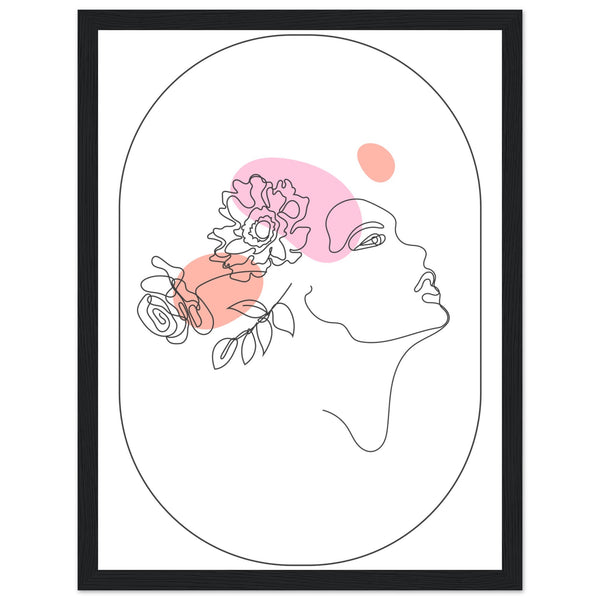 Ethereal Blossom Muse - Framed Line Art Poster - 30x40 cm 12x16″ Black frame - Wooden Framed Posters