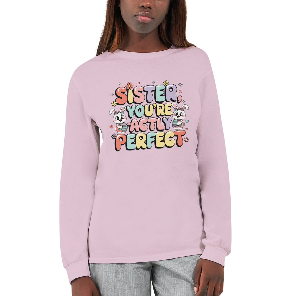Gift Joyfully – Pastel Bunny Easter Tee for Sisters - - Long Sleeves T-shirts