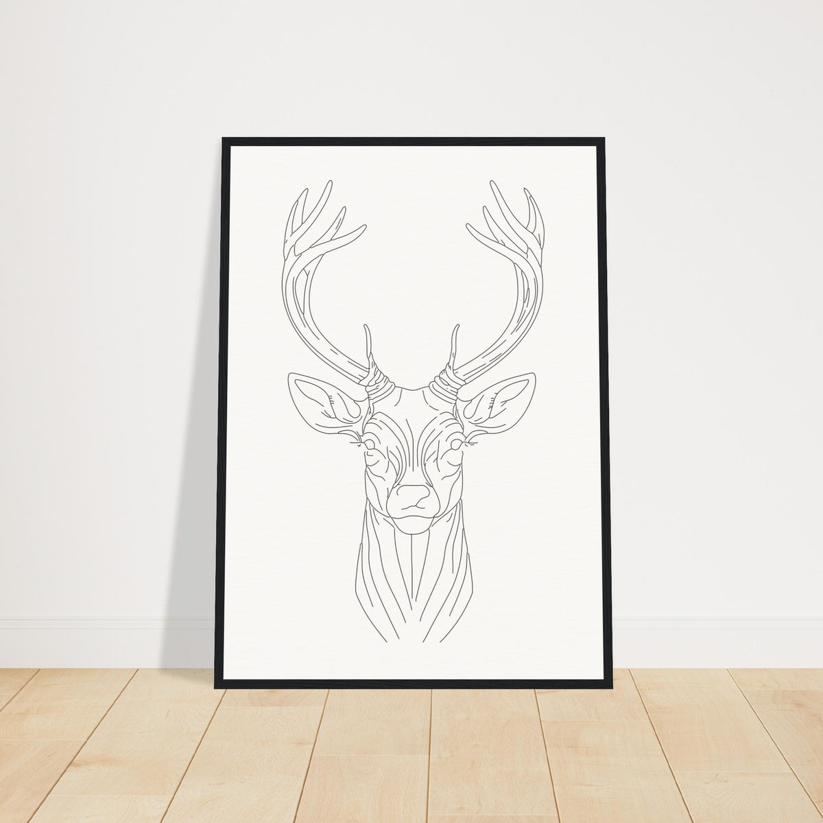 Nature's Grace - Deer Illustration - 50x70 cm 20x28″ Black frame - Wooden Framed Posters