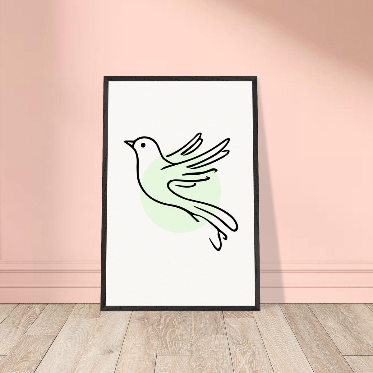 Grace in Flight - Bird Line Art Wooden Framed Poster - - Wooden Framed Posters